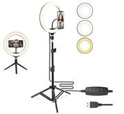 Geeko Multipurpose 12 inch USB Powered Selfie LED Ring Light With Extendable Telescopic Tripod Stand-12 Inch Or 30cm Light Source, Easy 3 Colour Lighting Modes Controller And 10 x Adjustable Brightness Output Levels , USB Powered, Supports Vertical And Horizontal Shooting, Compact Foldable Extendable Telescopic Tripod Stand Adjustable from 45cm up to a maximum of 1.70cm in height, Retail Box , 1 Year Limited Warranty