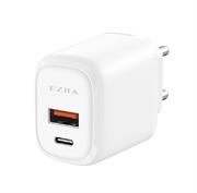 Ezra UsbA And TypeC Dual Output Port 20w Fast Charger - PD20w TypeC Output, Quick Charge UsbA Output, Fast Charging Smart Chip, 5V-3A, With Overcharge Protection, Retail Box , 1 Year Limited Warranty