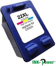 Inkpower Generic Replacement Tri Colour Cartridge for HP 22XL C9352CE-Page Yield 150 Pages with 5% coverage, for use with HP Deskjet D1311, D1320, D1330, D1341, D1420, D1430, D1445, D1520, D1530, D2330, D2460, F340, HP Officejet 4315, 5610, J3680. HP PSC 1410. HP 3180 Tri-Colour Ink Cartridge, Retail Box ,No Warranty