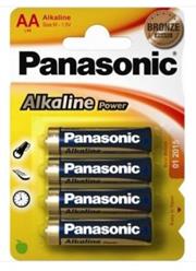 Panasonic Alkaline Power AA Batteries 4 Pack Colour Bronze- LR6APB/4BP, Also known as - 15AU, LR6, X91, AA, Sold As A Pack Of 4 AA Batteries On A Card, Retail Box , No Warranty