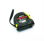 Aiyi Pocket Measuring Tape 5 Metres with Shock Resistant Case - Metric Measurements , 19mm Width Polyester Coated Steel Blade , Automatic return of blade with brake mechanism , Belt clip and hand Strap , High impact resistant PC-ABS plastic and Rubber Casing – Yellow and Black , Retail Packaging, 3 Months Warranty
