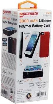 Promate Grand iPhone 5 Apple MFI Certified Leather case made with 3000 mAh Lithium-Polymer Battery for iPhone 5/5s Colour: Black, Retail Box , 1 Year Warranty