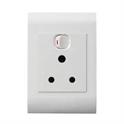 Lesco Pipelli Flush Monobloc Single Switch Socket- Single three-pin wall plug with Vertical switch ,Voltage: 220-240V, Amperage: 16A ,Height: 100mm , Width: 50mm ,Material: Polycarbonate, Colour White, Sold as a Single unit, 3 Months Warranty