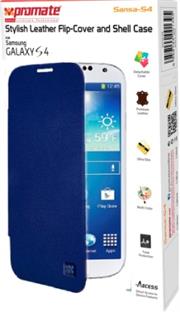 Promate Sansa-S4 Stylish Leather Flip-Cover and Shell Case for Samsung Galaxy S4-Blue Retail Box 1 Year Warranty