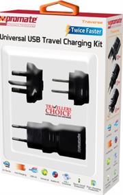Promate Traverse Multiregional Travel USB Charger-White, Retail Box, 1 Year Warranty