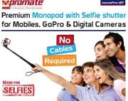 Promate monoPro-BT Premium Monopod with Selfie shutter for Mobiles, GoPro & Digital Cameras, Retail Box , 1 Year Warranty