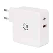 Manhattan Power Delivery Wall Charger - 60 W USB-C Power Delivery Port (up to 60 W), USB-A Charging Port (up to 2.4 A), White, Retail Box, Limited Lifetime Warranty