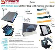 Promate Reel.Air -360˚ Rotatable Case with Hand Strap and Detachable Smart Cover for iPad Air-Grey, Retail Box, 1 Year Warranty