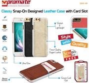 Promate Slit-i6 Classy Snap-On leather case with card slot For iPhone 6 Colour: Brown, Retail Box , 1 Year Warranty