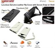 Promate Tacca-Luxurious Leather Flip Cover with Secure Snap-on Shell for iPhone 5 / 5s-White Retail Box 1 Year Warranty