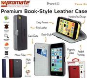 Promate Tava 5C Book-Style Flip Case with Card Slot for iPhone5c Colour:Blue, Retail Box , 1 Year Warranty
