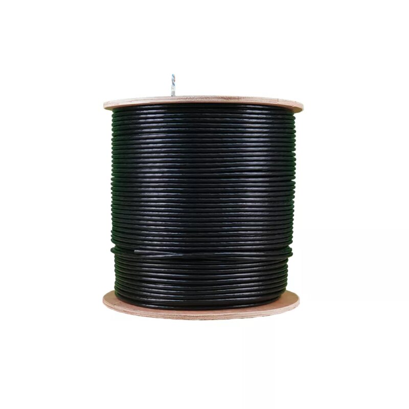 Essential CAT6 UV Outdoor Ethernet Cable 500m Black Solid Copper SF/TP Roll | CAT6U-500-SC-GEN