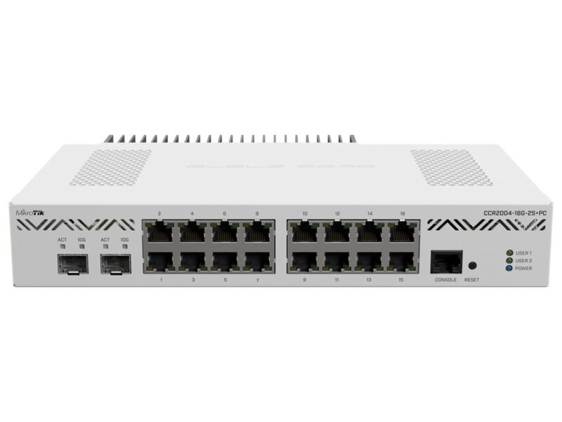 mikrotik cloud core 16 port gigabit 2sfp+ passive cooling router | ccr2004 16g 2s+pc